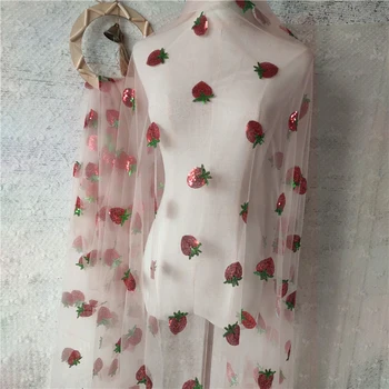 

Embroidery sequins glitter Strawberry mesh lace fabric,women wedding dress ткань tissus for DIY sewing african lace Gauze cloth