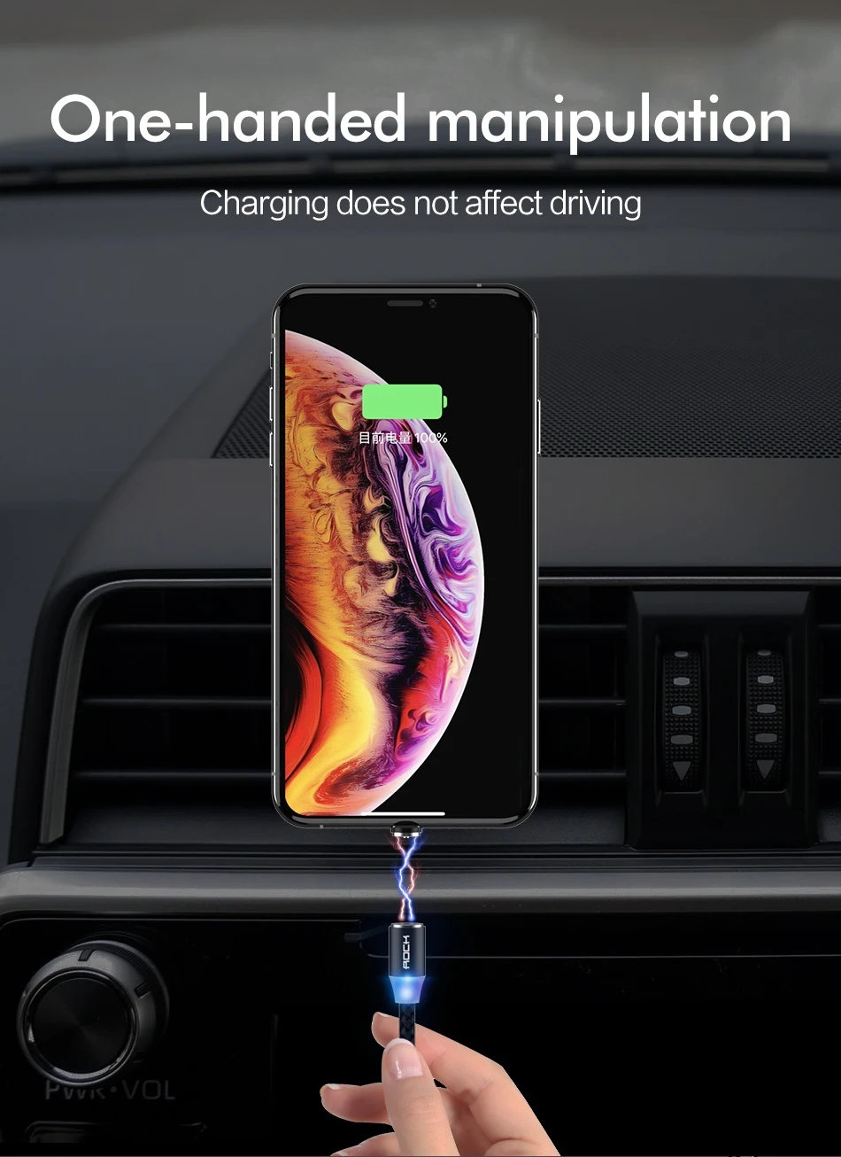 ROCK светодиодный магнитный кабель Micro usb type C, зарядное устройство для Xiaomi Redmi Note 8, iPhone X, samsung S9, huawei, быстрая зарядка, USB C, 1 м