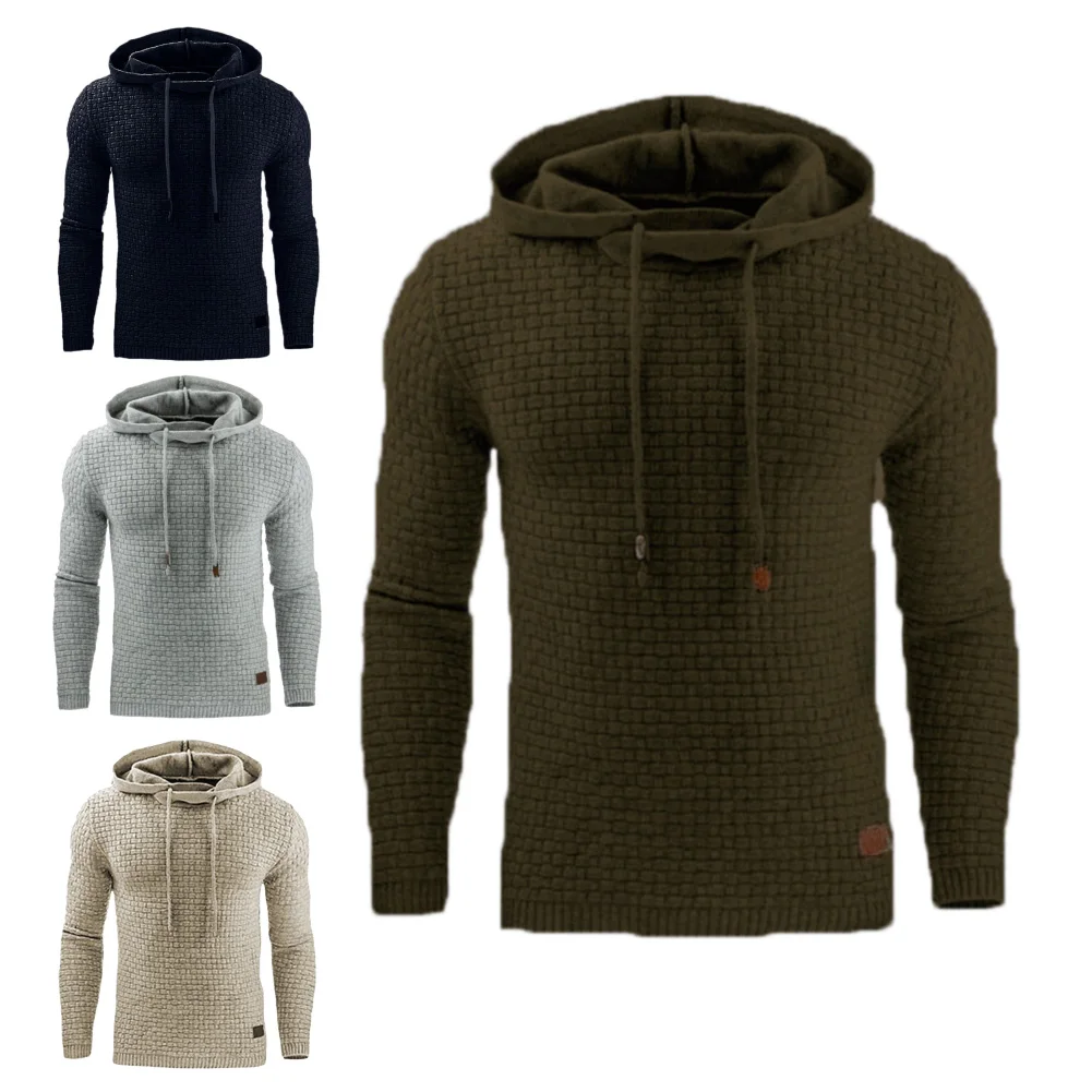 

Men Autumn Winter Long Sleeve Jacquard Knitted Hoodies Sweatshirt Pullover Top