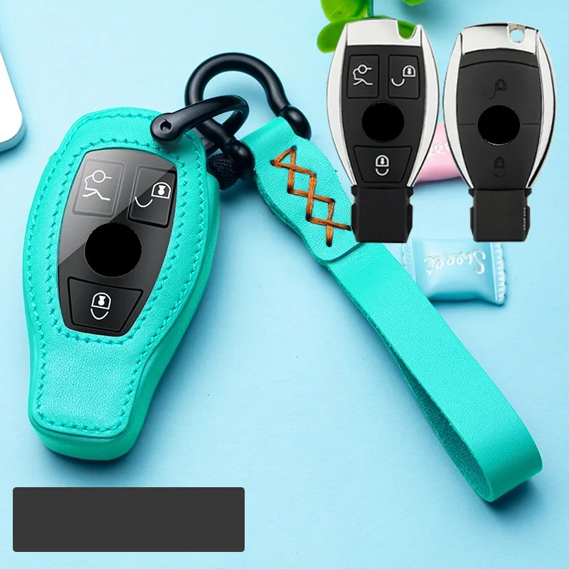 A smart key green Автомобильный чехол для ключей из натуральной кожи для Mercedes benz A B R G Class GLK GLA w204 W251 W463 W176 - Название цвета: A smart key green