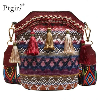 

2020 Newest Hot Women Ladies Summer Boho Style Vantage Tote Bag for Women Ptgirl Retro Handbag Shoulder Purse Tassel Messenger