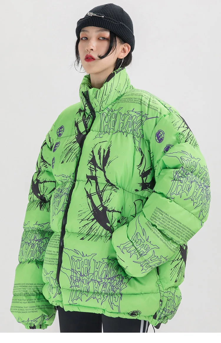 Куртка в стиле хип-хоп, парка, японский мультяшный граффити, уличная Мужская ветровка, Harajuku, зимняя стеганая куртка, пальто, теплая верхняя одежда