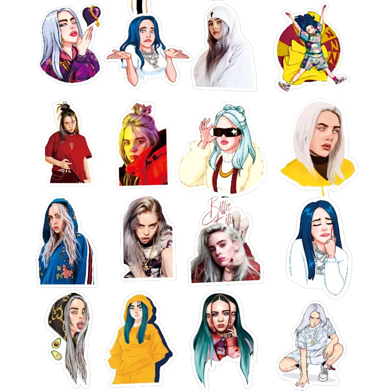 Billie Eilish наклейки с рисунком из мультфильма водонепроницаемый чемодан «сделай сам» ноутбук гитара игрушка для скейтборда прекрасный стикеры s