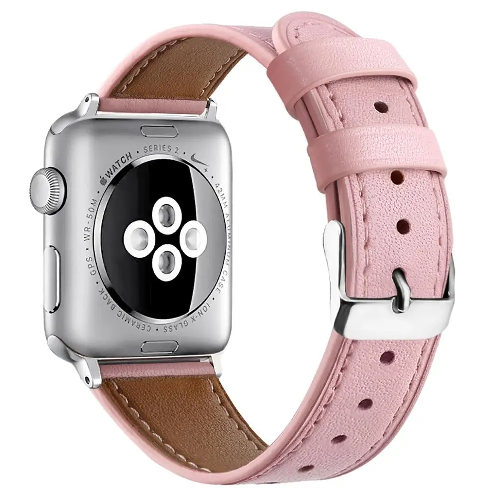 Pink Кожаный ремешок Correas для apple watch iwatch 3 полосы 4 5 ремешок 38 мм 42 мм ремешок для часов 44 40 мм pulseira для apple watch ремень - Цвет ремешка: Pink