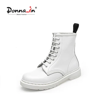 

Donna-in Fashion Brand Plus Size Autumn White Ankle Boots Genuine Leather Flats Round Toe Lace up Boots Woman 2020 Martin Boots