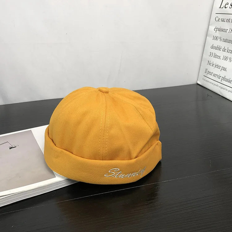 Yellow B Ретро унисекс Docker Матросская Байкерская Кепка для мужчин и женщин Регулируемая Повседневная безрукавка череп петля шапочка шапка однотонная Harajuku Весна 56-58 см - Цвет: Yellow B