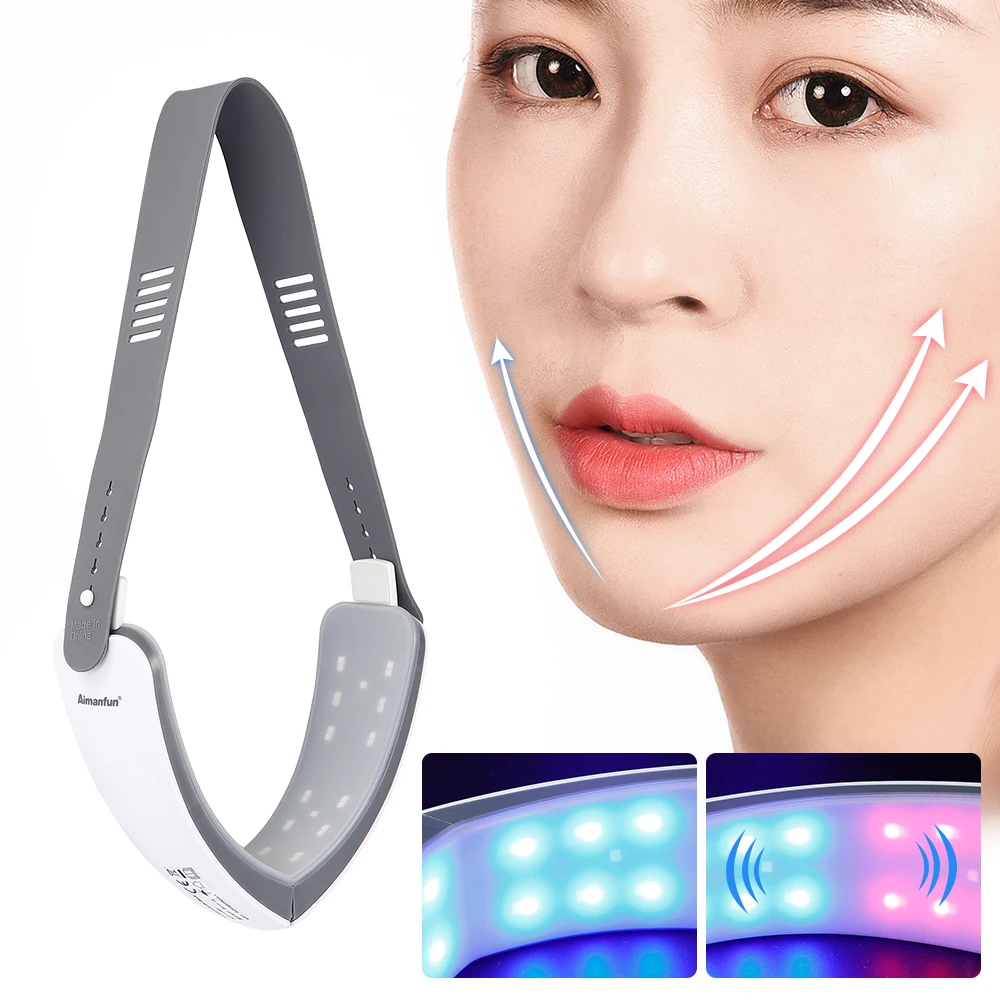 

Electric V Face Lift Belt Tools Red Blue Light 48 LED Photon Therapy Skin Rejuvenation Smart Slimming Vibration V-Face Massager