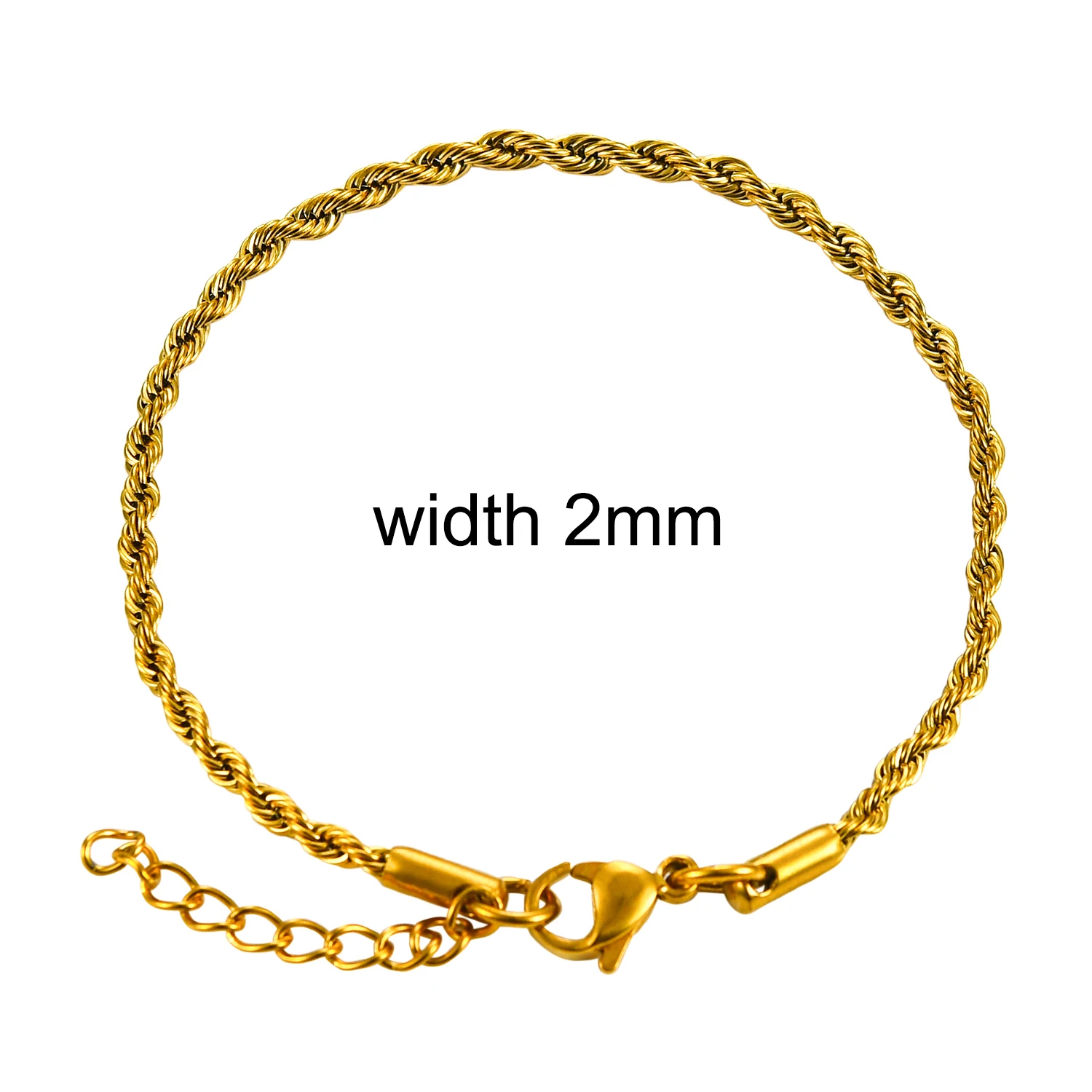 2/3/4/5/6mm Stainless Steel Twisted Rope Chain Silver/Gold Color Bracelet 3cm Extension for Men Women Jewelry Chains