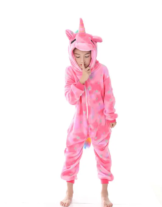 Pink star unicorn Новая детская одежда для сна с кисточками для мальчиков и девочек зимние пижамы, комбинезон, размер от 4 до 12 лет, новая Пижама с животными, Фланелевая пижама с единорогом - Цвет: Pink star unicorn