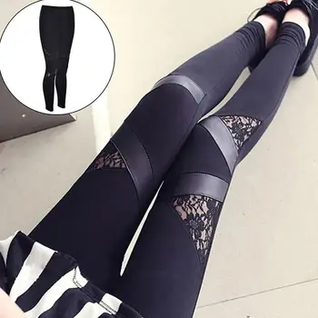 

Women Slim Mesh Splice Lace Leggings Skinny Stretch Pencil Pants Trousers Tights