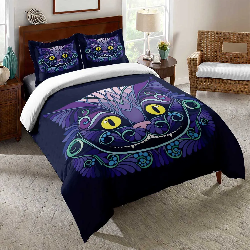 Набор постельного белья с изображением улыбающегося кота, Мультяшные животные, покрывало на кровать с наволочкой, полный комплект, королева, король, двойное микроволокно, зимнее домашнее пуховое одеяло, покрывало, набор