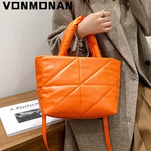 

Women Quilted Tote Bag Padded with Down Cotton Winter 2021 Handbag Purses Designer Soft Small Square Branded Space Shoulder Bags