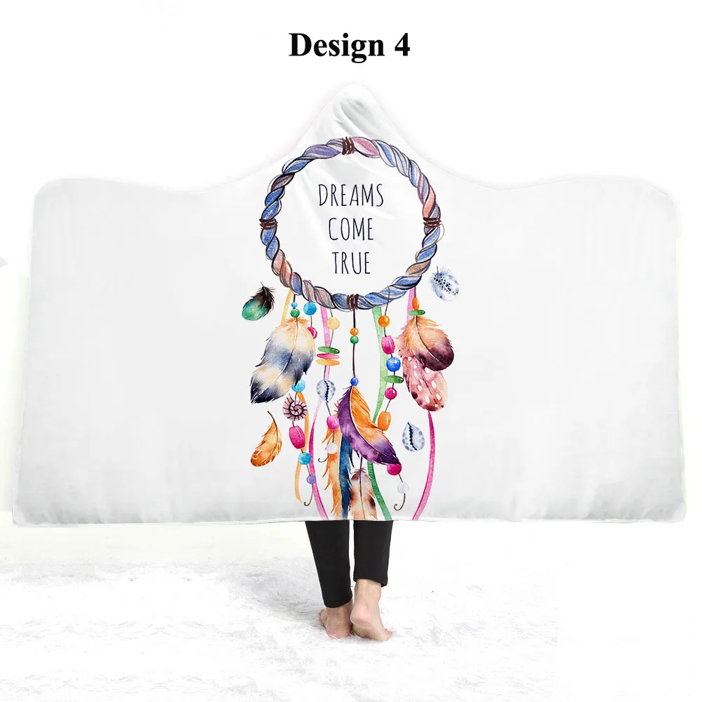 Design 4 Free shipping Novelty Gift Dreamcatcher Feathers Butterfly Eye Sherpa Fleece Hooded Blanket Cloak Camping Sofa Office Throw - Цвет: Design 4