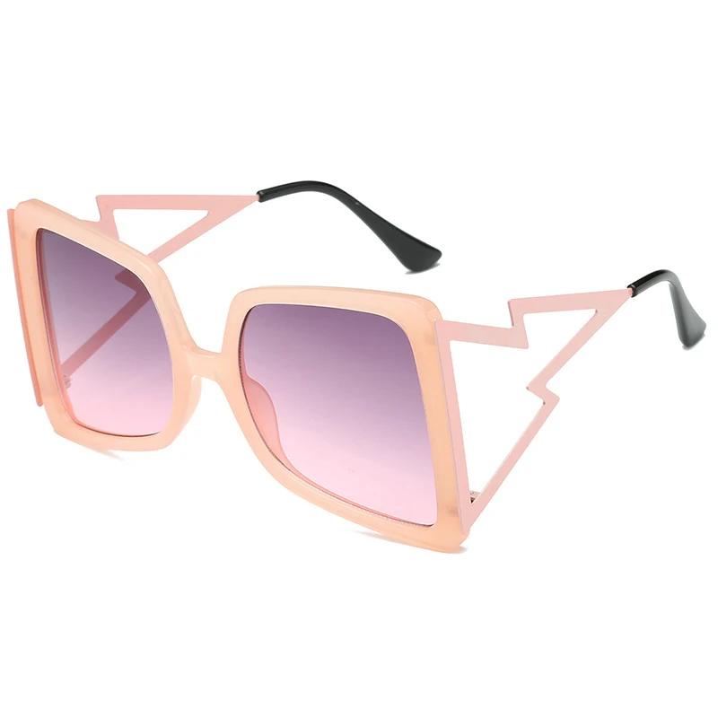 pink pink Квадратные женские и мужские солнцезащитные очки, оправа с молнией, большие солнцезащитные очки для женщин(160 мм), фирменный дизайн, винтажные Ретро очки для девушек - Цвет линз: pink pink