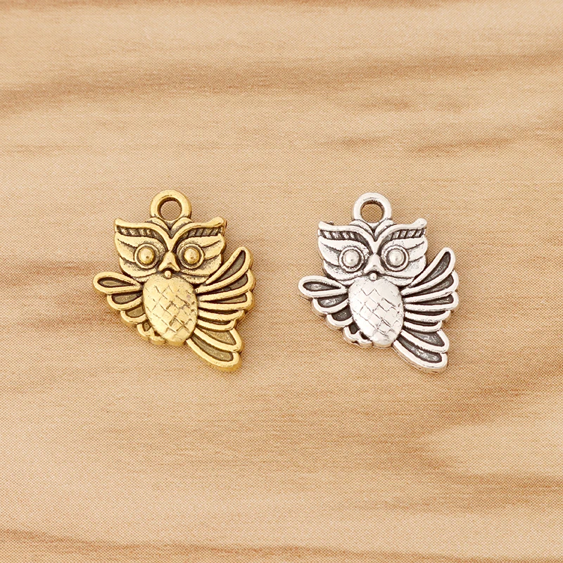 

20 Pieces Tibetan Silver/Gold Color 2 Sided Birds Owl Charms Pendants For DIY Bracelet Jewellery Making Accessories 18x15mm