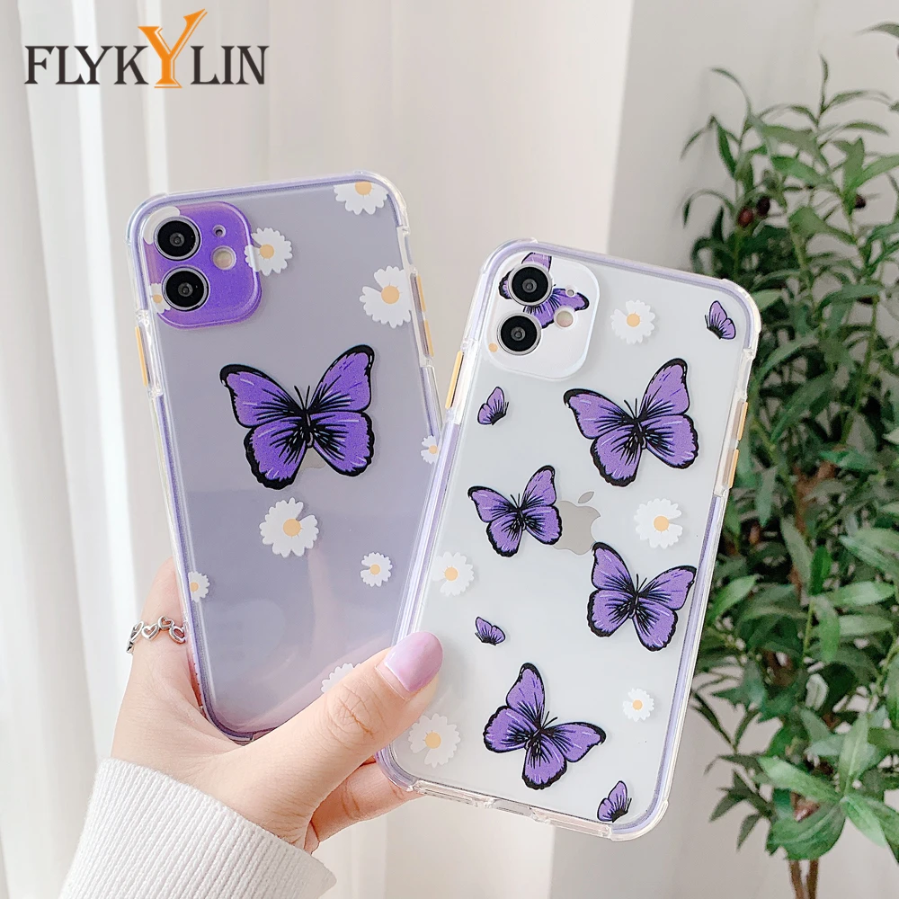 Силиконовый чехол для телефона FLYKYLIN С Рисунком бабочки iPhone 12 11 Pro XS Max X XR 2020 8 7 Plus