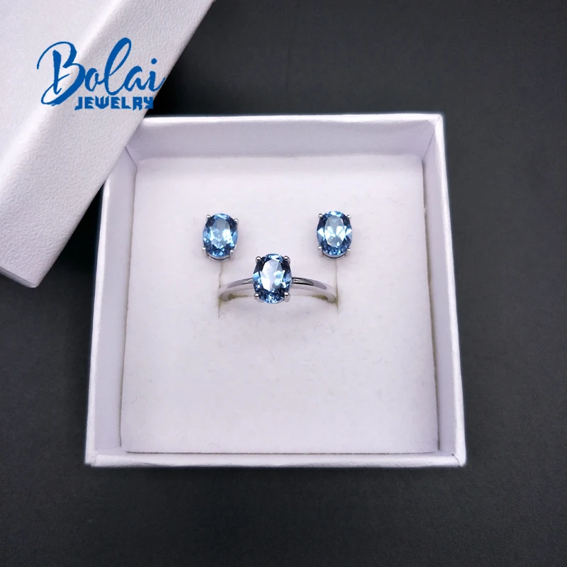 Bolaijewelry, нано серьги с голубым топазом созданный драгоценный Камень Овальный 6*8 мм с стерлингового серебра 925 ювелирные украшения для девочек повседневная одежда