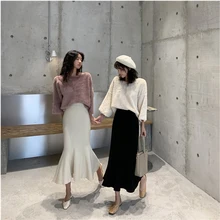 Early autumn ne women's ruffled knit irregular bag hip skirt long skirt fashion mature wind fishtail skirt