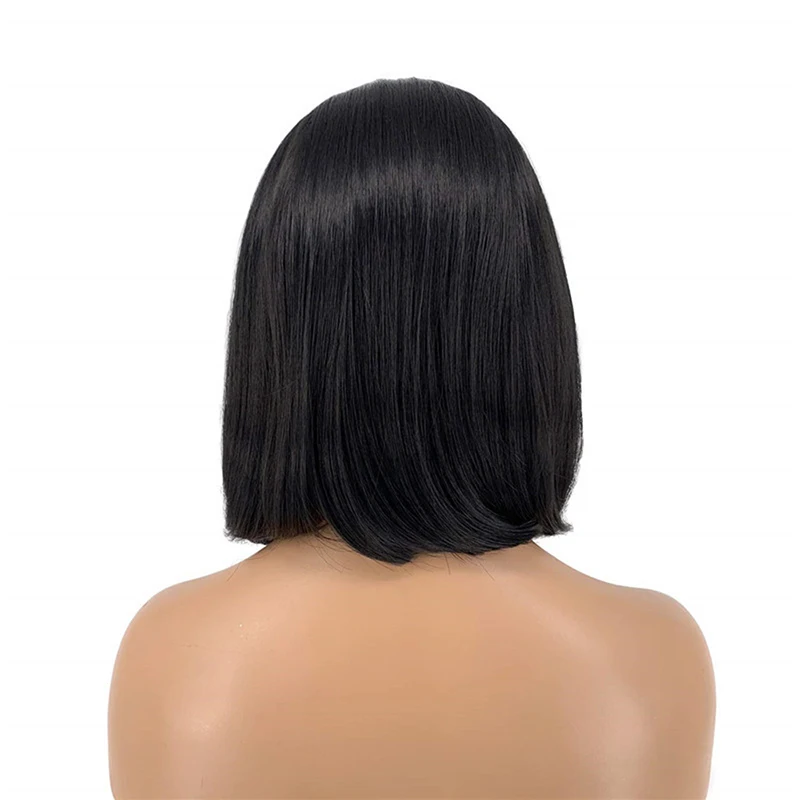 RONGDUOYI Silky Straight Black Short Bob Synthetic Lace Front Wigs with Middle Part for Women Realistic HandTied Daily Wear Wig