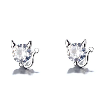 

925 Sterling Silver Piercing Cat Charm Stud Earrings for Women Christmas Earrings pendientes oorbellen knopjes eh622