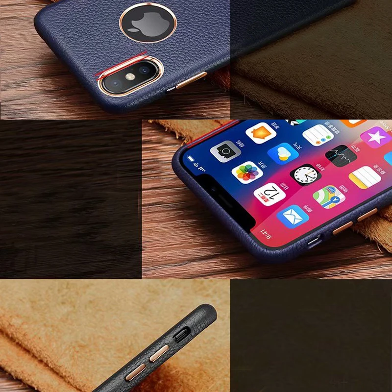 Натуральная кожа личи текстурная задняя крышка телефона чехол для iPhone 6S 7 8 Plus XR X Xs Max воловья кожа металлическая кнопка защитный чехол s