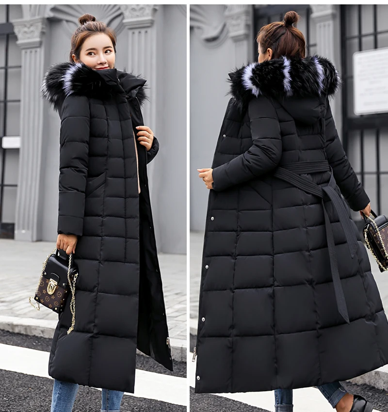 Women Winter Jacket Fur Hooded Parka Women Winter Coat Cotton Padded Parka X-Long Warm Thicken Outerwear Winter Long Coat