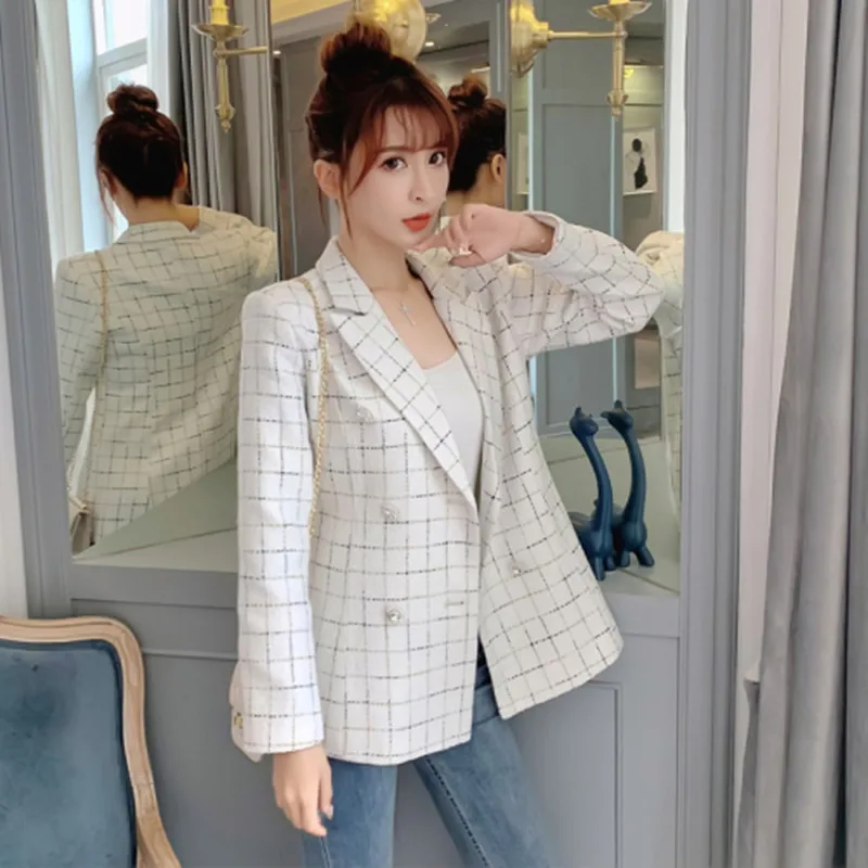 

Korean Style 2020 Autumn Winter New Pattern Women Leisure lattice Little Suit Europe America Restoring Ancient Tweed Coat