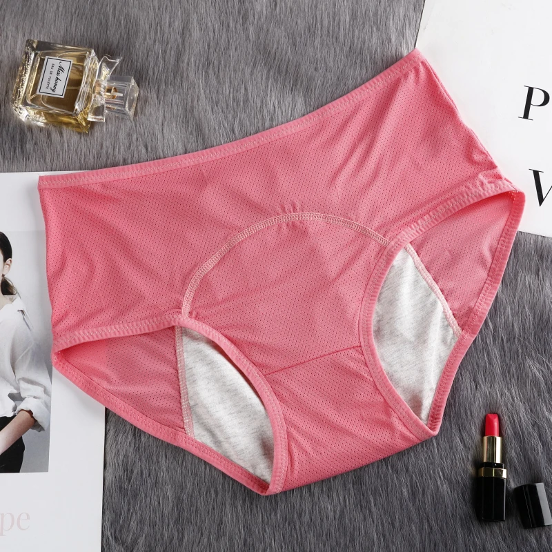melon red Менструальные трусики, женское нижнее белье, Culotte menstrumelle, хлопковые герметичные трусы, трусы размера плюс L-6XL, физиологические трусы - Цвет: melon red