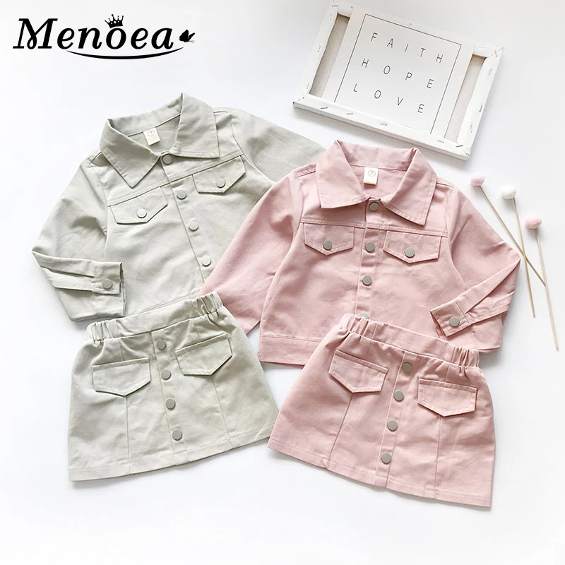 

Menoea Children's Clothing girls 2019 New Autumn Style Button Solid-Color Suit Female Baby 2Pcs Kids Korean Clothes Sets