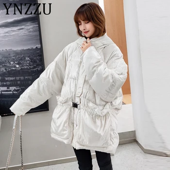 

YNZZU Velvet Oversized Winter Jacket Women 2019 New Casual Korean White Duck Down Coat Female Thicken Warm Hooded Outwear A1366