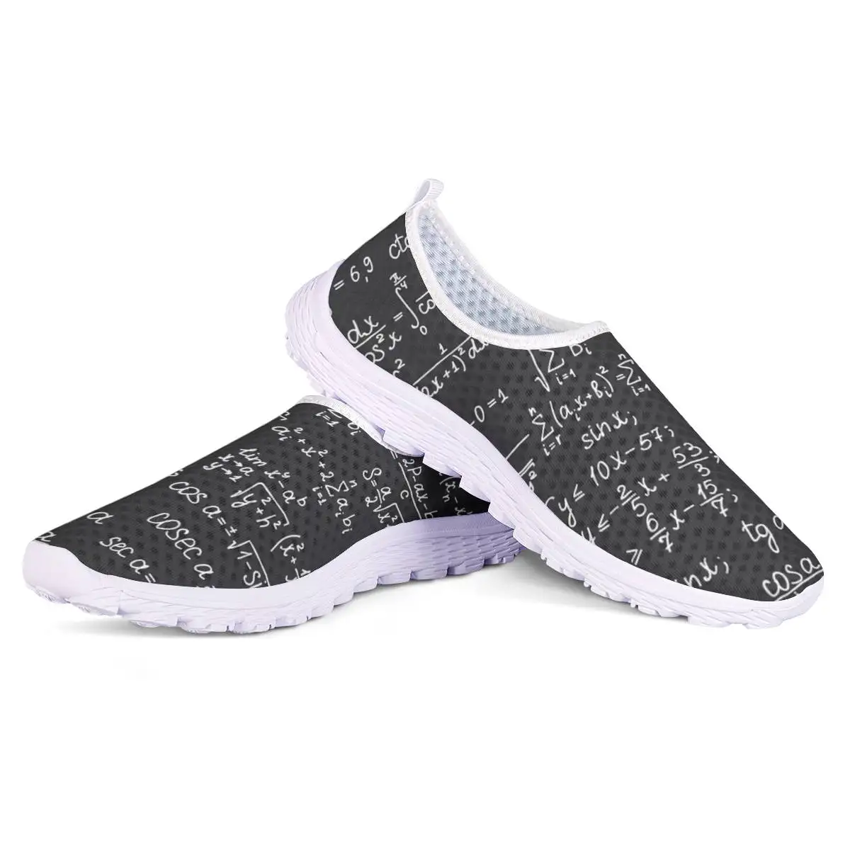 Black Sneakers for Women Common Equations Pattern Casual Flats Shoes Summer Beach Comfortable Mesh Slip-on Ladies Sports Shoes