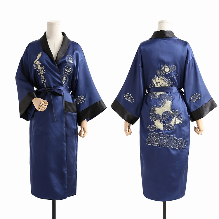 Rayon Kimono Bathrobe Gown Robe Two Side Sleepwear Home Clothing Embroidery Dragon Nightgown Men Novelty Intimate Lingerie халат mens cotton pajama sets