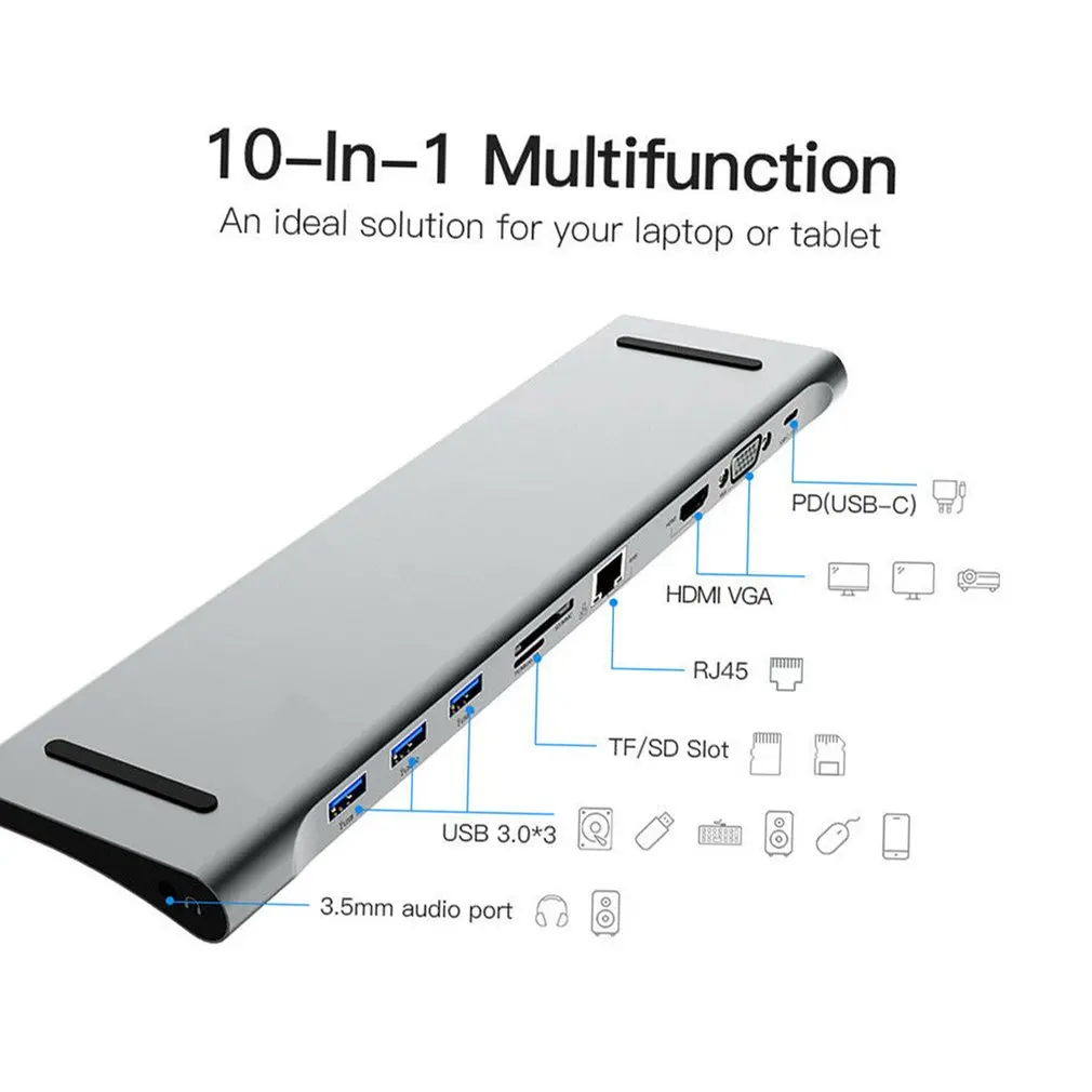 10 в 1 концентратор USB C 4K док-станция Тип C HDMI RJ45 Gigabit Lan PD 100 Вт блок питания концентратор Thunderbolt