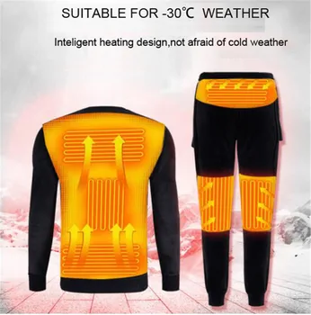 

NEW Winter Heating Underwear Set Powered Ski Wear USB Electric Heated Fleece Thermal Long Johns Tops&Pants