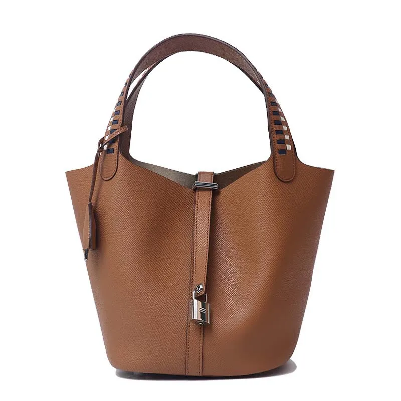 

Women Fashion Leather Vegetable Basket Bag Simple Tote Bucket Shoulder Bag