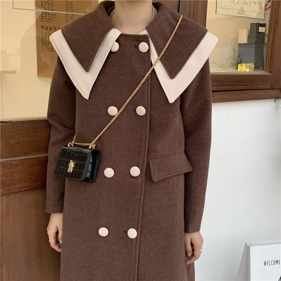 Осенне-зимнее женское длинное шерстяное пальто размера плюс Cappotto Donna двубортное винтажное пальто с длинным рукавом повседневное Abrigo Mujer