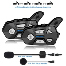 WAYXIN Helmet Headsets R9 2Pcs Bluetooth Intercom For Motorcycle 4 Riders Talking Same Time Bluetooth Intercom FM 4 Riders 1500M