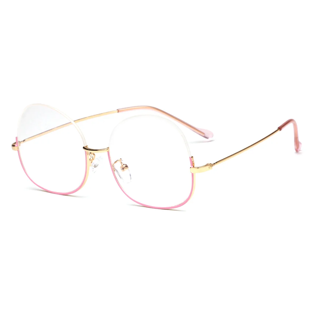 gold pink Ретро, унисекс, полуоправа, анти-синий светильник, очки, металл, личность, простые очки, для женщин, близорукость, оправа для очков, оптическая оправа - Цвет оправы: gold pink