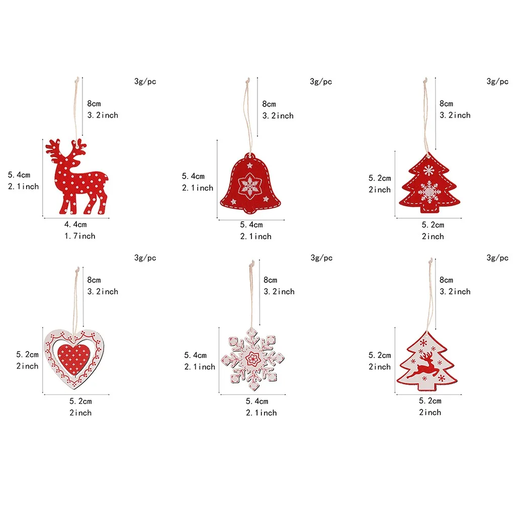 24 PCS Christmas Wooden Pendants Bell Elk Snowflake Shaped Xmas Tree Ornaments Ozdoby Swiateczne Christmas Wood Hanging Ornament