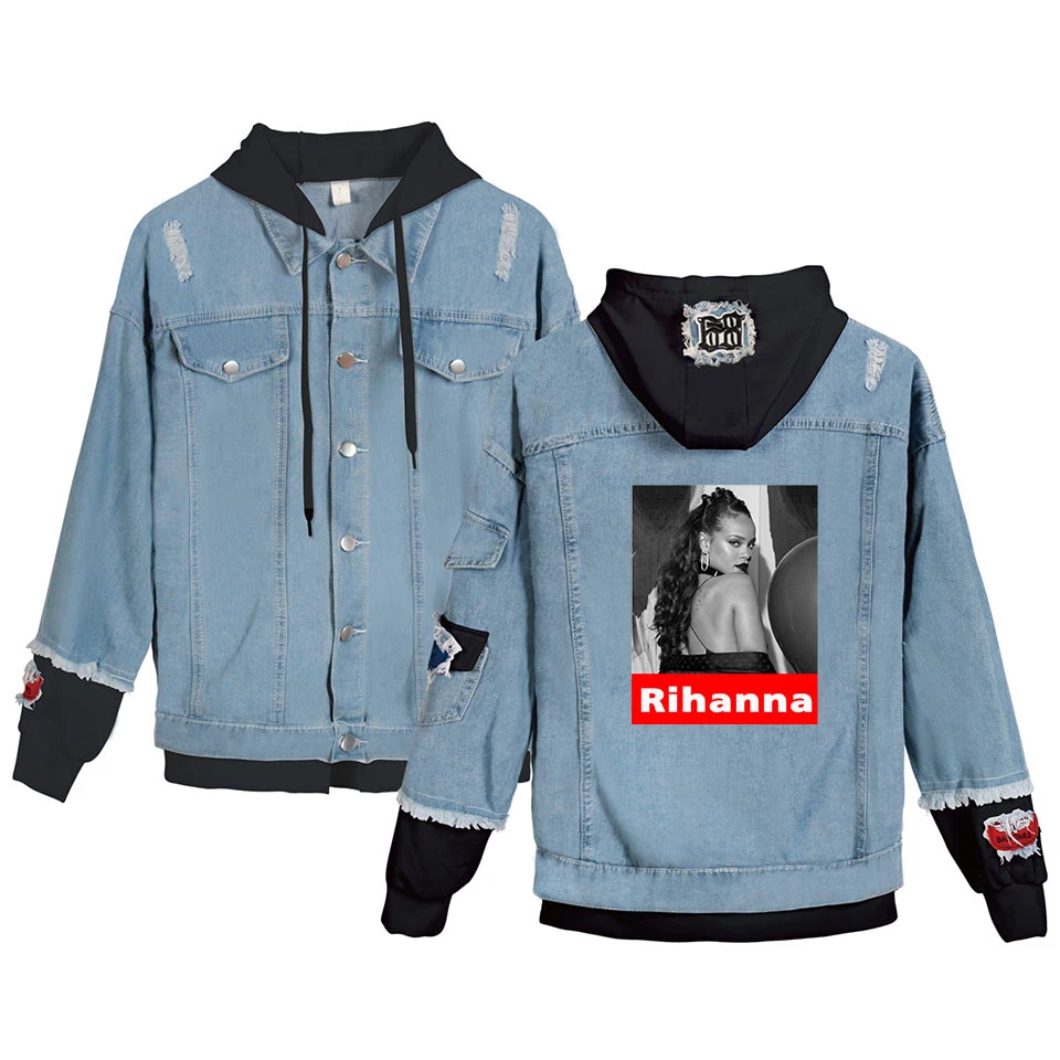 Rihanna модные джинсовые куртки мужские/женские повседневные куртки-бомберы хип-хоп Chaqueta ретро-худи куртки Уличная Прямая поставка