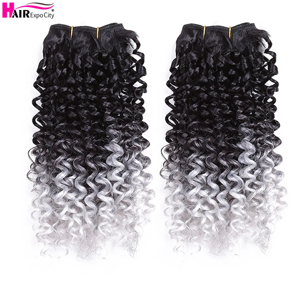 8"Jerry Curly Bundles Ombre Hair Bundles Synthetic Hair Weave Extensions For Women Heat Resistant Fiber 2pcs/Pack Hair Expo City