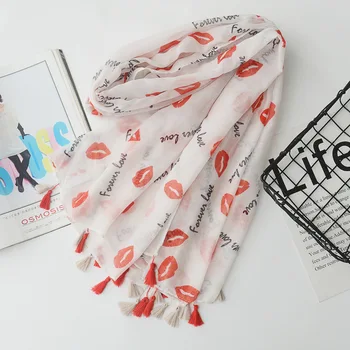 

New big lip graffiti shawl Japanese version of Korean decorative cotton and linen scarf beach towel large scarves