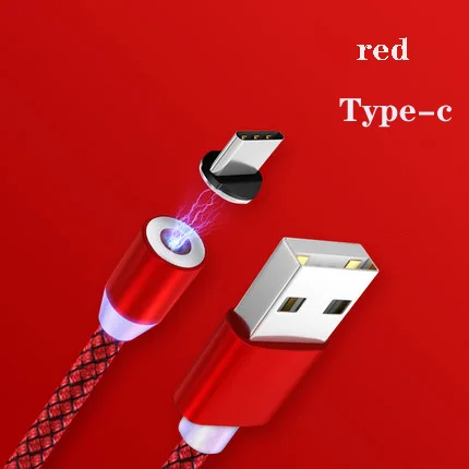Магнитный usb-кабель 1 м 2 м, кабель для быстрой зарядки USB типа C, Магнитный зарядный кабель Micro usb для зарядки и передачи данных, кабель USB для мобильного телефона - Цвет: red Type-c