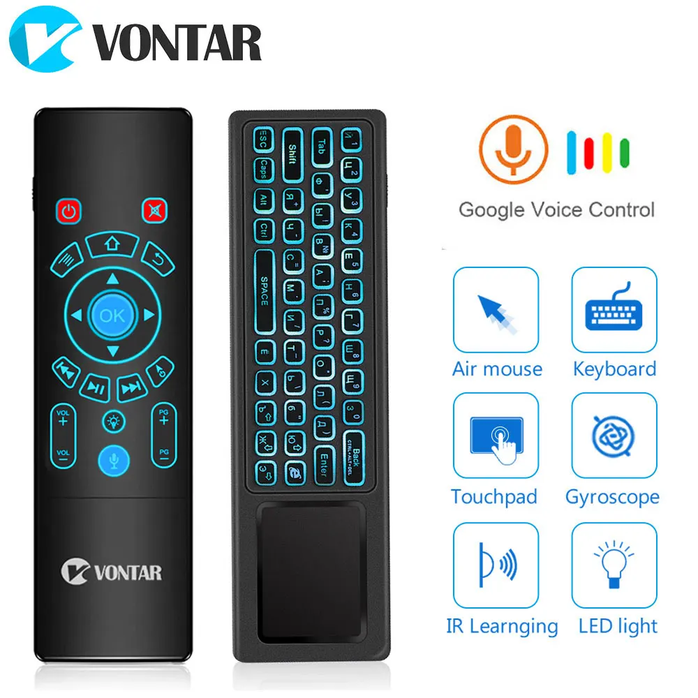 VONTAR T8 T6 Plus 2,4 ГГц воздушная мышь с подсветкой Беспроводная Мини Клавиатура Тачпад пульт дистанционного управления для Android Smart tv Box H96 max KM3