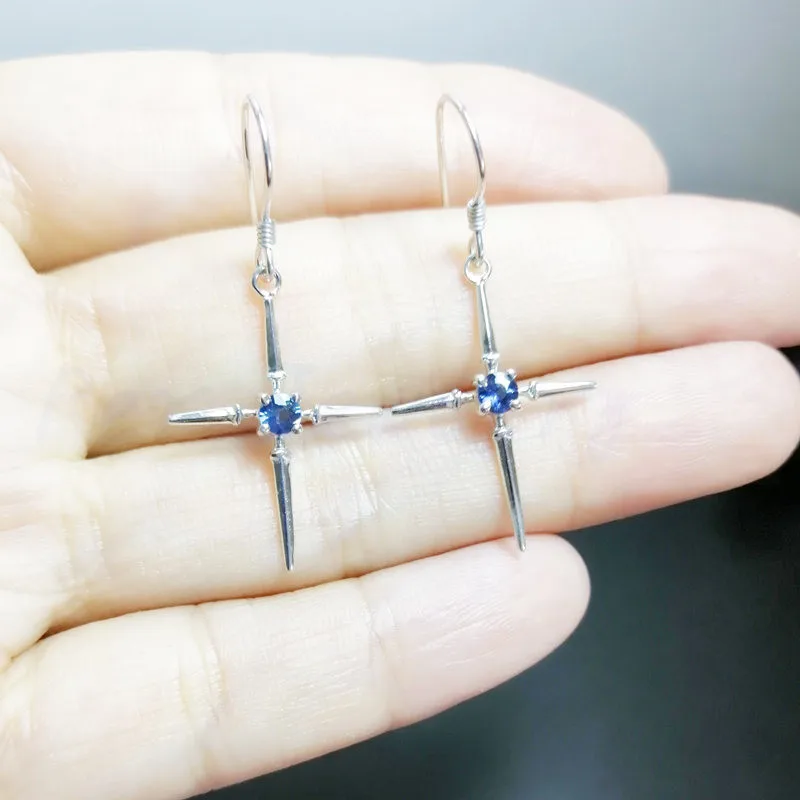 Натуральный рубин или сапфир крест стиль Висячие серьги 0.25ct* 2 шт драгоценный камень Серебро 925 пробы C91142