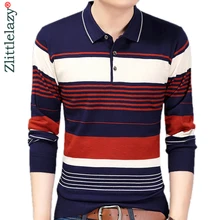 Брендовая Повседневная Роскошная футболка поло с длинным рукавом для фитнеса, мужская рубашка в полоску из Джерси, мужские футболки поло, модная одежда 90364