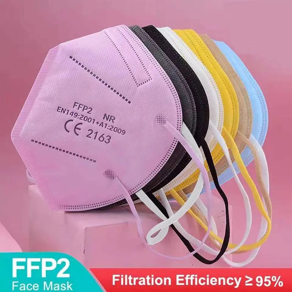 10 Uds FFP2 adulto máscaras negras 5 capas Mascarillas protección boca máscara filtro facial respirador FFP2MASK Masque