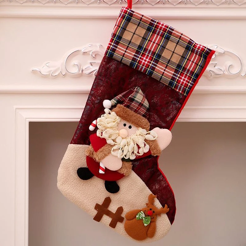 Рождественские чулки в клетку с объемным рисунком большие яркие Висячие Сумки