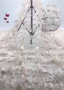 

Amazing wedding/party mesh French net lace fabric with feather for evening dress PAN63(5yards/lot)