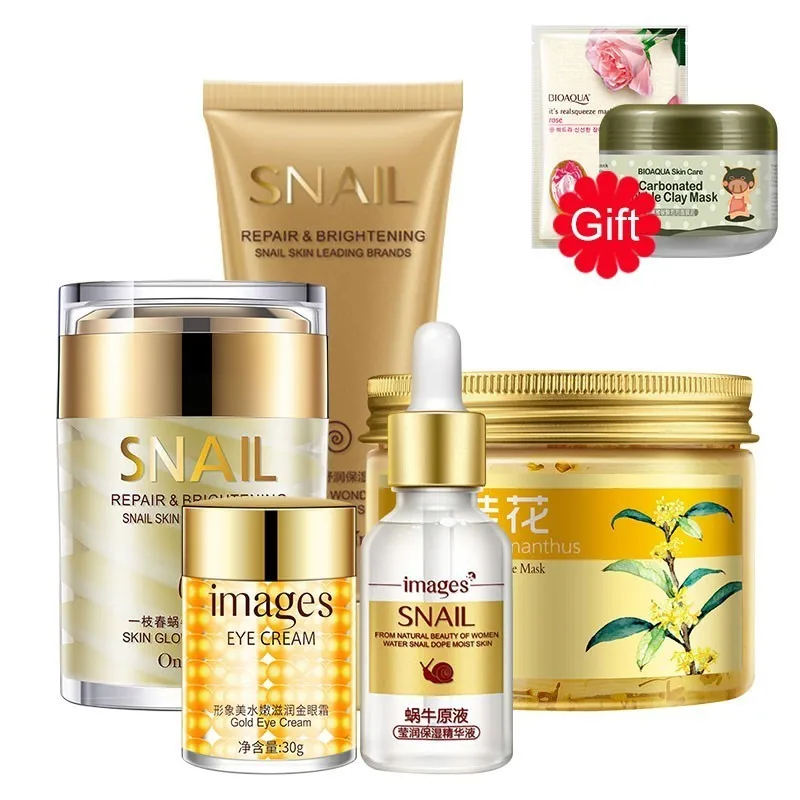 

Face Skin Care Set Moisturizing Whitening Face Cream Eye Mask Liquid Serum Cleanser + 2 Gifts Bubble Clay Mask And Face Mask